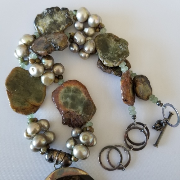 Artisan Sterling, Pearls & Abalone Necklace - Picture 4 of 6